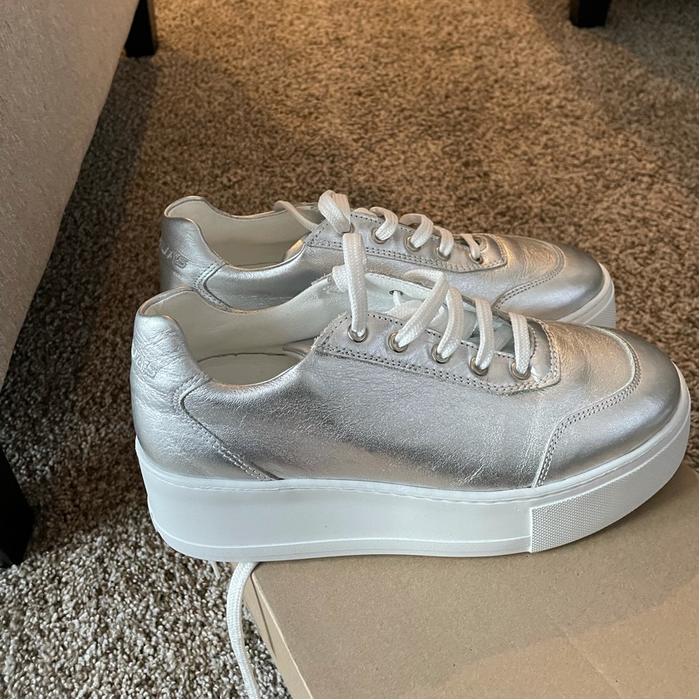 Joshua Sanders Metallic Silver Platform Sneakers